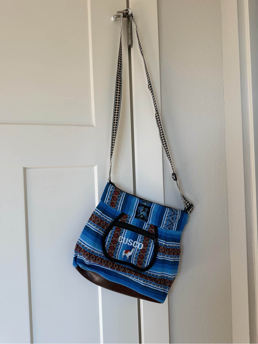 Blue Woven 'CUSCO' Crossbody Bag with Adjustable Strap